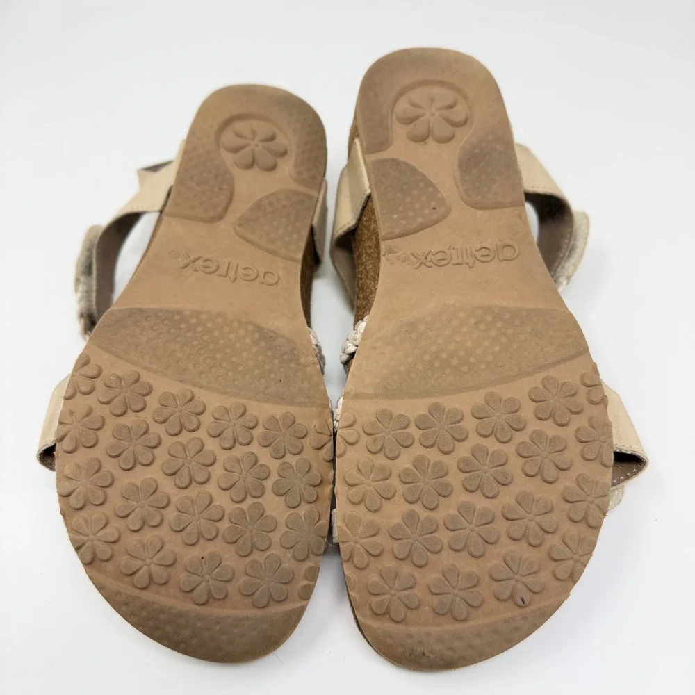 Aetrex Womens 8 Jillian Cream Leather Braided Strap Orthotic Sandals Grandmacore